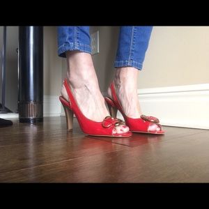 Red patent leather heels